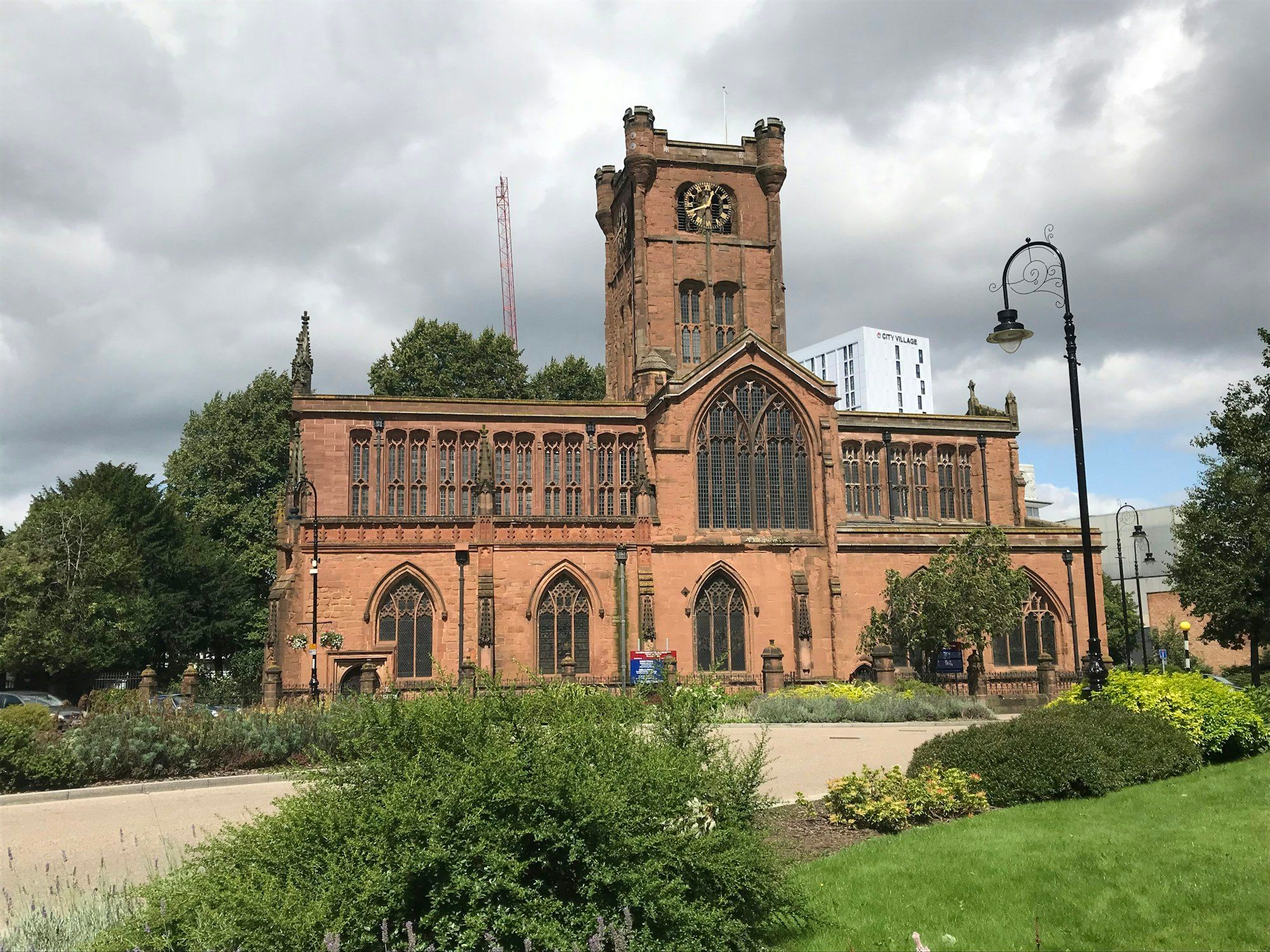St John the Baptist Church, Coventry, with gardens in front